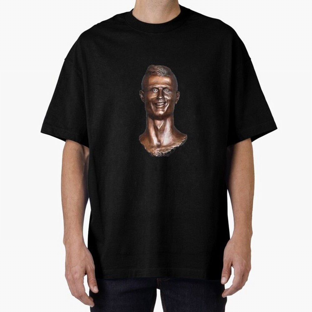 Cristiano Ronaldo Statue Oversized T-Shirt Join the Global Buzz around Match Day Hype around FIFA World Cup 2026, CR7 and Messi, England, France and Netherlands, Championship Spirit, Famous Goals, Roaring Crowds and International Football Unity;