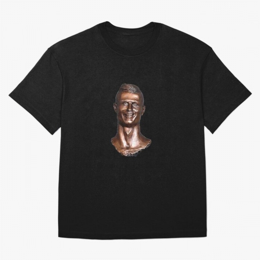 Cristiano Ronaldo Statue Oversized T-Shirt Join the Global Buzz around Match Day Hype around FIFA World Cup 2026, CR7 and Messi, England, France and Netherlands, Championship Spirit, Famous Goals, Roaring Crowds and International Football Unity;