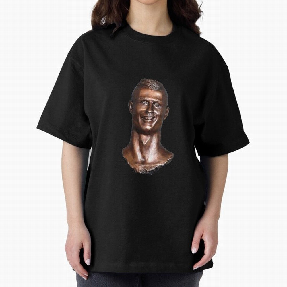 Cristiano Ronaldo Statue Oversized T-Shirt Join the Global Buzz around Match Day Hype around FIFA World Cup 2026, CR7 and Messi, England, France and Netherlands, Championship Spirit, Famous Goals, Roaring Crowds and International Football Unity;