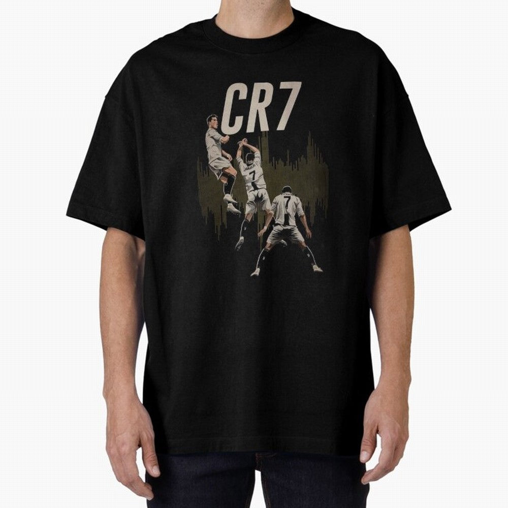 Illustration Ronaldo Design Oversized T-Shirt Embrace FIFA World Cup 2026 USA Canada Mexico Spirit, Driven by Portugal, Spain and Germany, Haaland and Mbappe, Fan Favorite Moments, National Team Passion, Big Match Drama and Soccer History; Made for