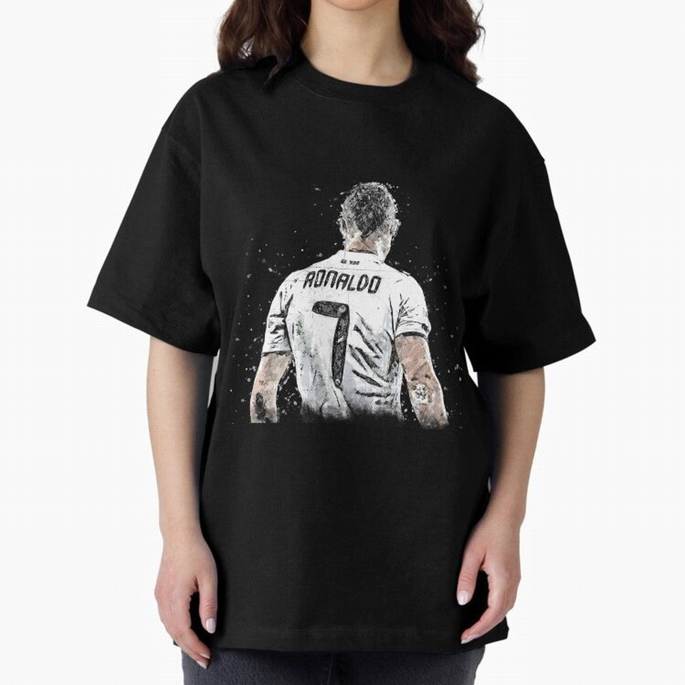 Cristiano ronaldo back Oversized T-Shirt Cheer through Every Moment of FIFA World Cup 2026 USA Canada Mexico Spirit, Highlighting Portugal, Mbappe, Retro Football Energy, Iconic Rivalries, Trophy Chase Drama and Stadium Atmosphere; Made for