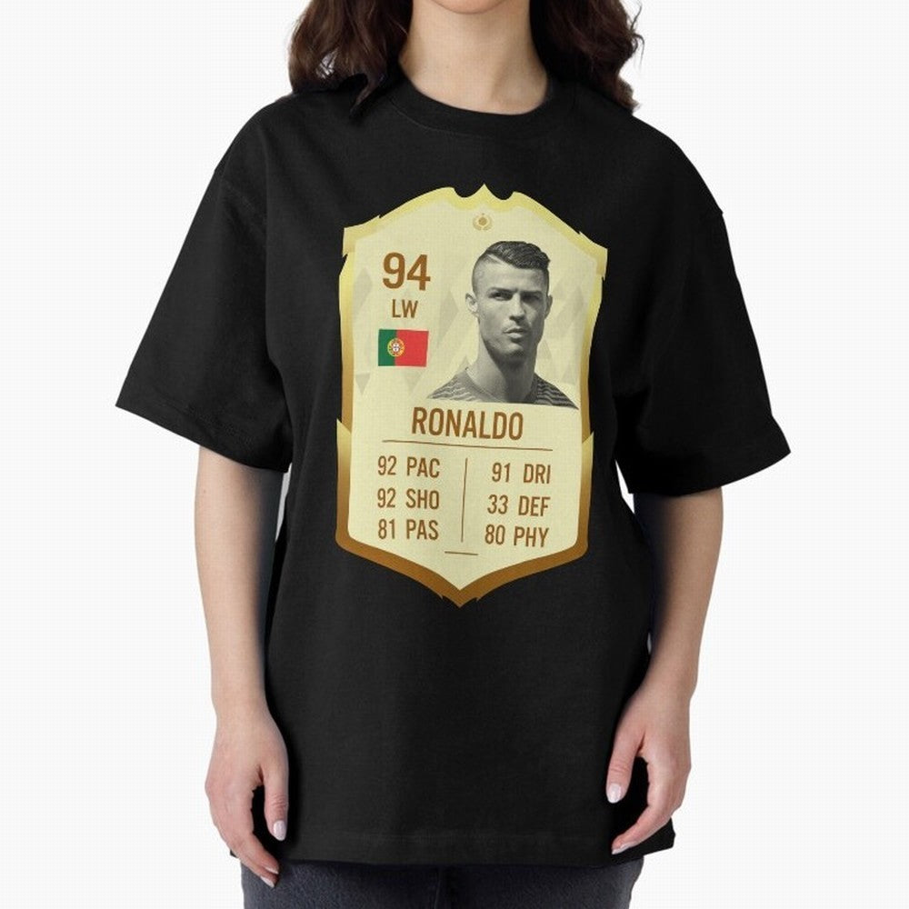 Cristiano Ronaldo Ultimate Card Oversized T-Shirt Share Match Day Hype around FIFA World Cup 2026, CR7, Portugal, Vintage Soccer Flavor, Modern Football Stars, National Flags and Final Night Emotion; Ideal for Fans Who Follow Messi, Cristiano