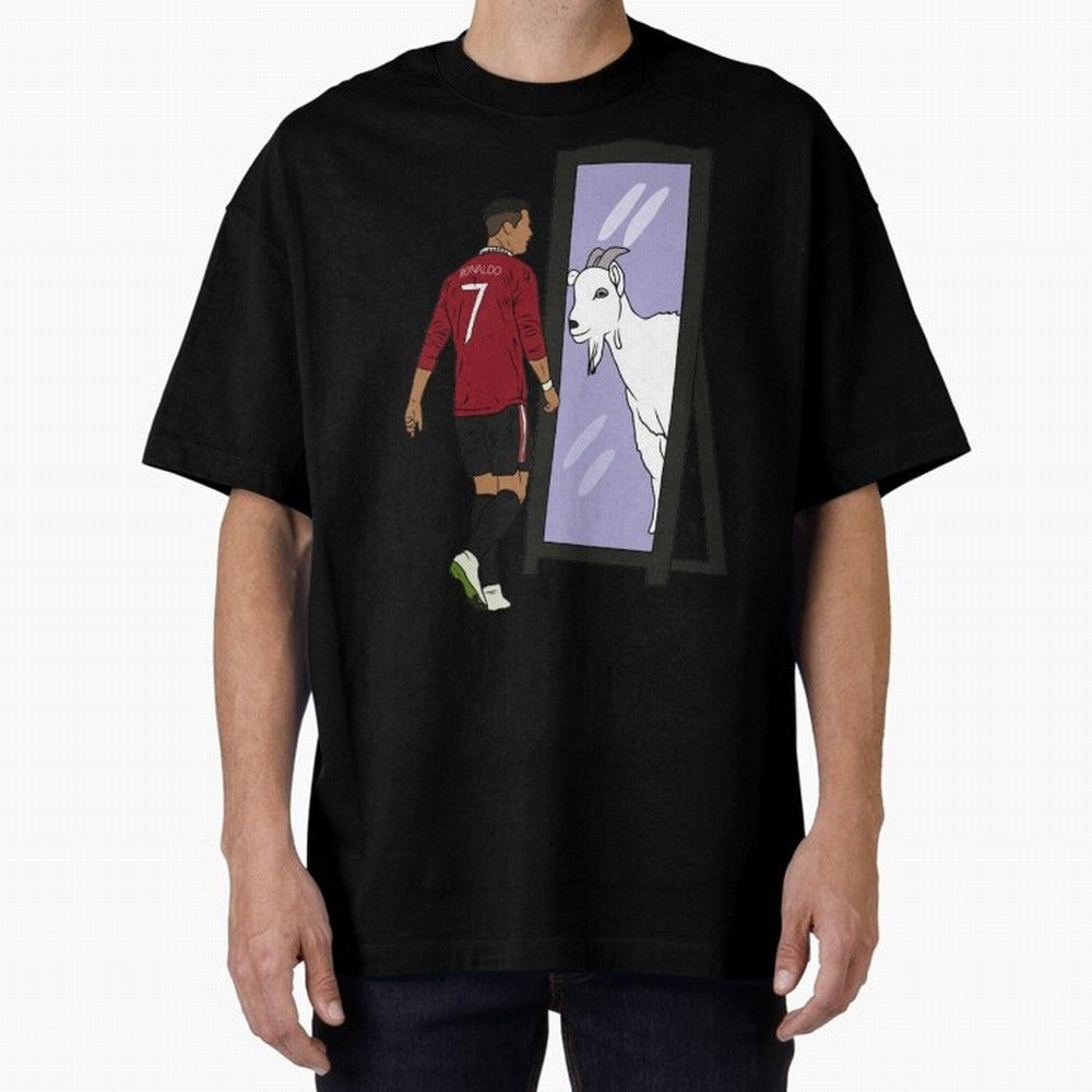 Cristiano Ronaldo Mirror GOAT Oversized T-Shirt Remember Iconic Moments from FIFA World Cup 2026 Group Stage Spirit, Driven by Portugal, Messi, CR7 and Mbappe, Stadium Memories, Football Loyalty, International Chants and Championship Tradition;