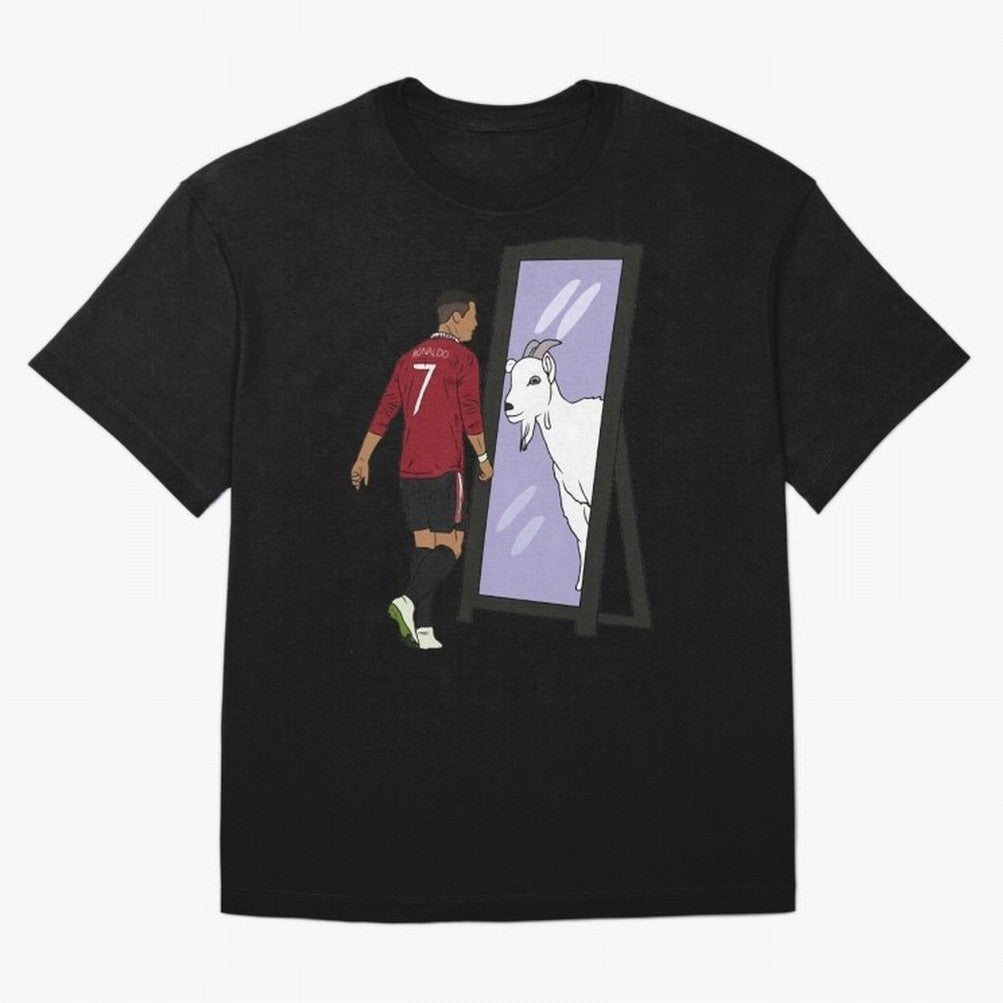 Cristiano Ronaldo Mirror GOAT Oversized T-Shirt Remember Iconic Moments from FIFA World Cup 2026 Group Stage Spirit, Driven by Portugal, Messi, CR7 and Mbappe, Stadium Memories, Football Loyalty, International Chants and Championship Tradition;