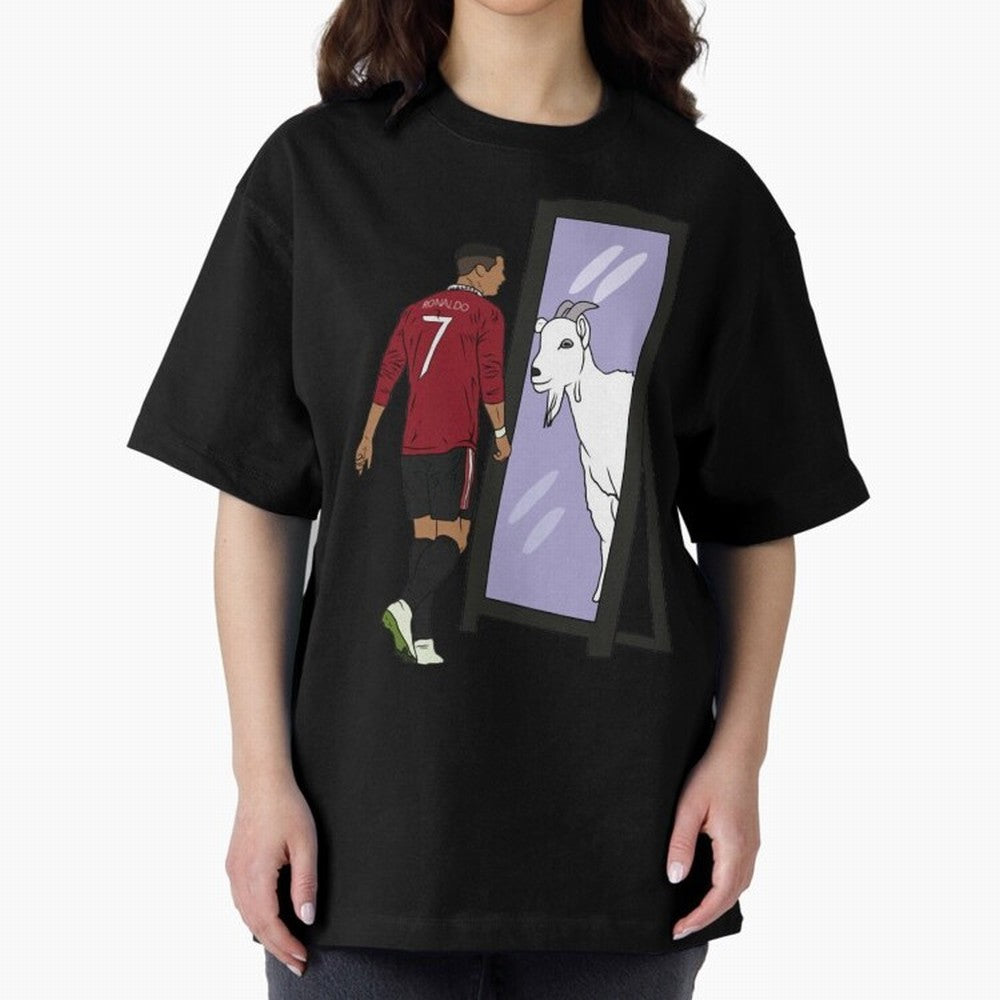 Cristiano Ronaldo Mirror GOAT Oversized T-Shirt Remember Iconic Moments from FIFA World Cup 2026 Group Stage Spirit, Driven by Portugal, Messi, CR7 and Mbappe, Stadium Memories, Football Loyalty, International Chants and Championship Tradition;