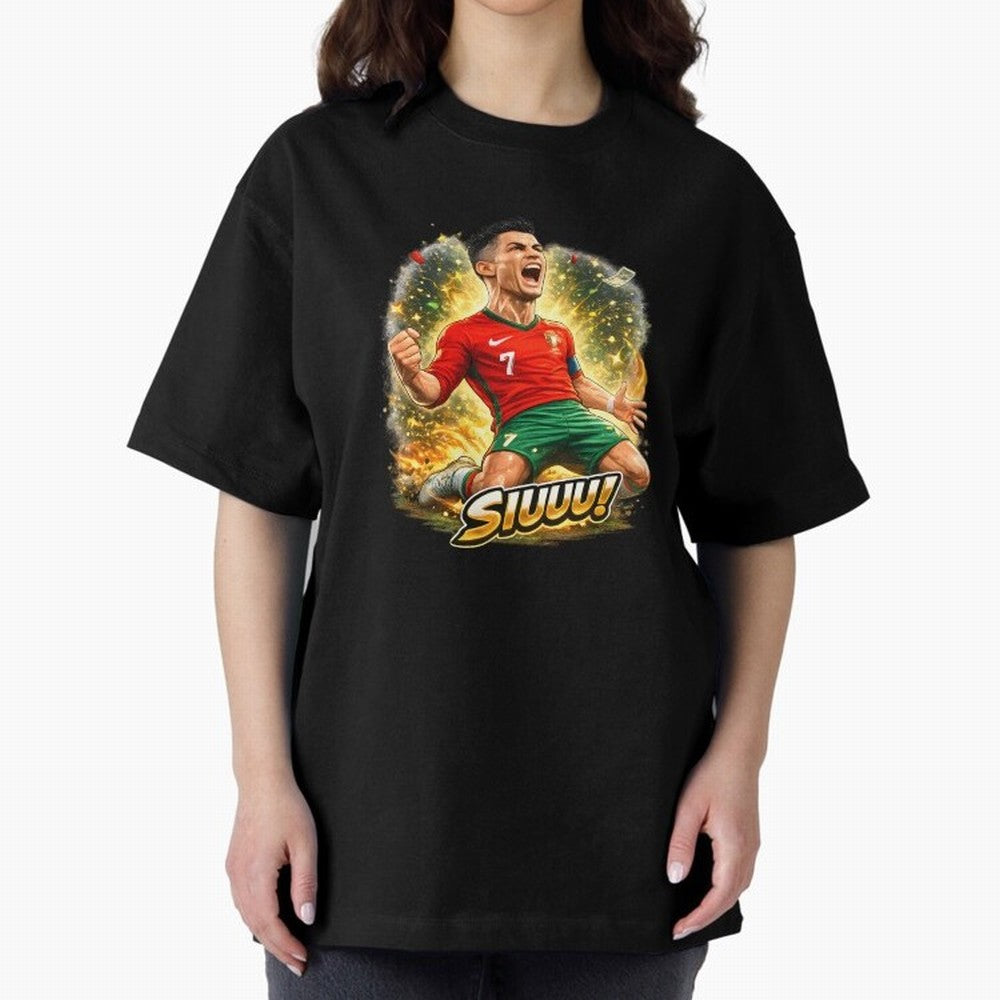 CR7 SIUUU Celebration Cartoon ¨C Legendary Football Goal Celebration Oversized T-Shirt Show Championship Spirit for FIFA World Cup 2026 Highlighting Messi, Brazil, Portugal and Argentina Energy, Stadium Chants, National Pride, Trophy Dreams and