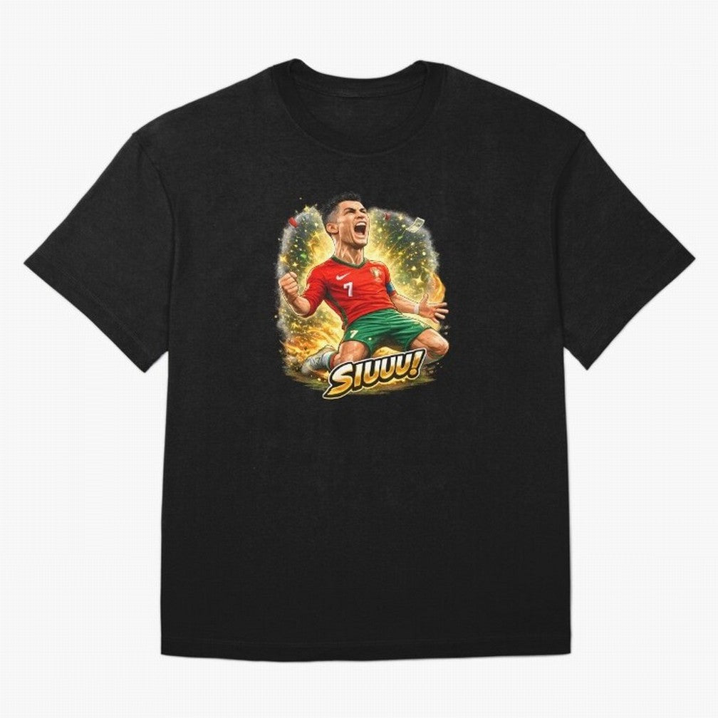 CR7 SIUUU Celebration Cartoon ¨C Legendary Football Goal Celebration Oversized T-Shirt Show Championship Spirit for FIFA World Cup 2026 Highlighting Messi, Brazil, Portugal and Argentina Energy, Stadium Chants, National Pride, Trophy Dreams and