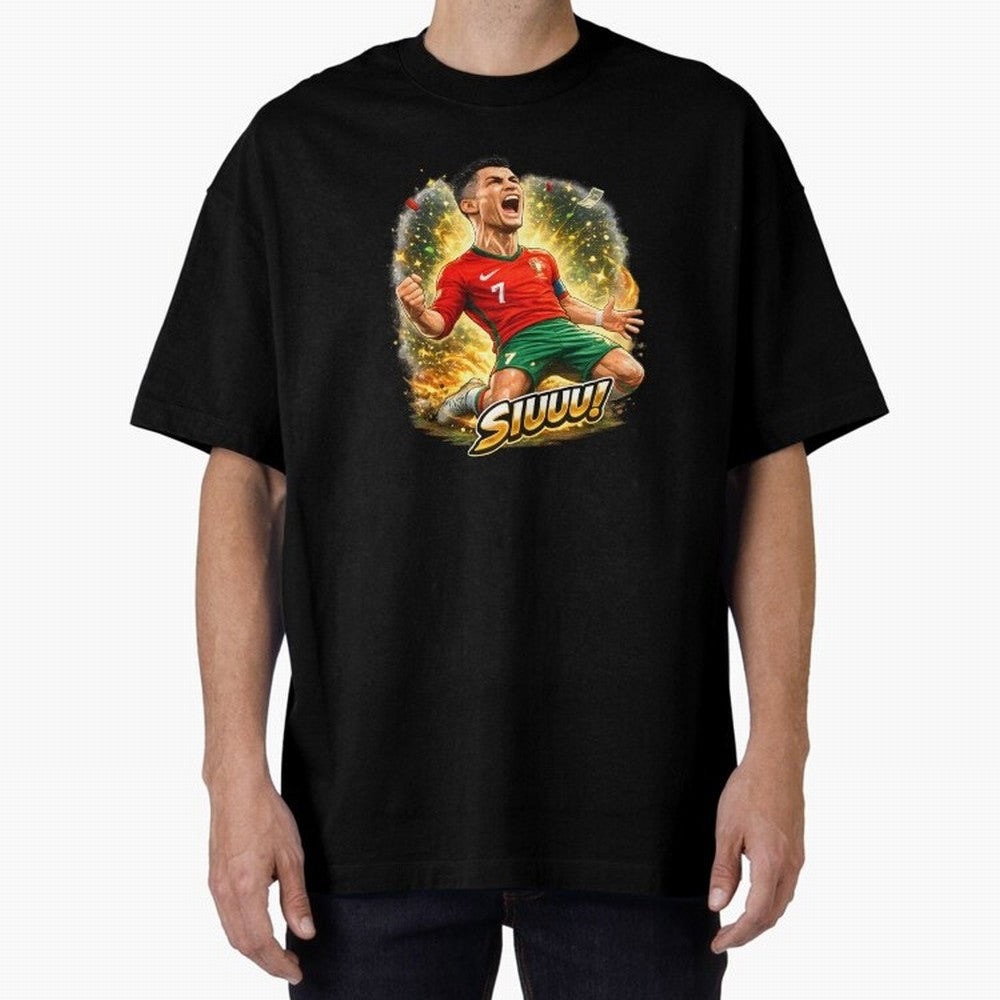 CR7 SIUUU Celebration Cartoon ¨C Legendary Football Goal Celebration Oversized T-Shirt Show Championship Spirit for FIFA World Cup 2026 Highlighting Messi, Brazil, Portugal and Argentina Energy, Stadium Chants, National Pride, Trophy Dreams and