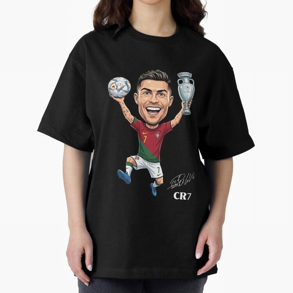 Cristiano Ronaldo Campion Oversized T-Shirt Discover the FIFA World Cup 2026 USA Canada Mexico Journey through Messi, CR7 and Mbappe Highlights, France Pride, Stadium Chants, National Pride, Trophy Dreams and Unforgettable Football Memories; Ideal