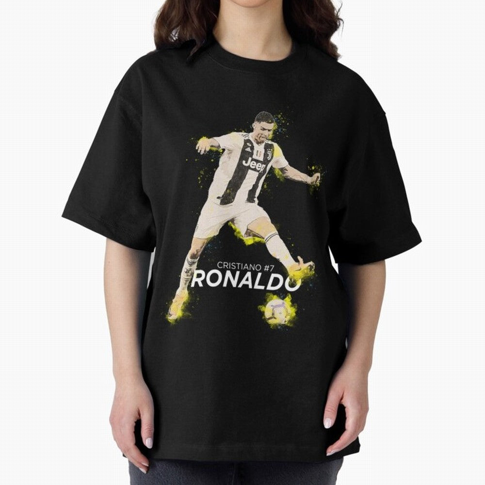Cristiano Ronaldo Cristiano Ronaldo Oversized T-Shirt Celebrate the Road through Match Day Hype around FIFA World Cup 2026, Haaland and Mbappe, Brazil, Vintage Soccer Flavor, Modern Football Stars, National Flags and Final Night Emotion; Perfect