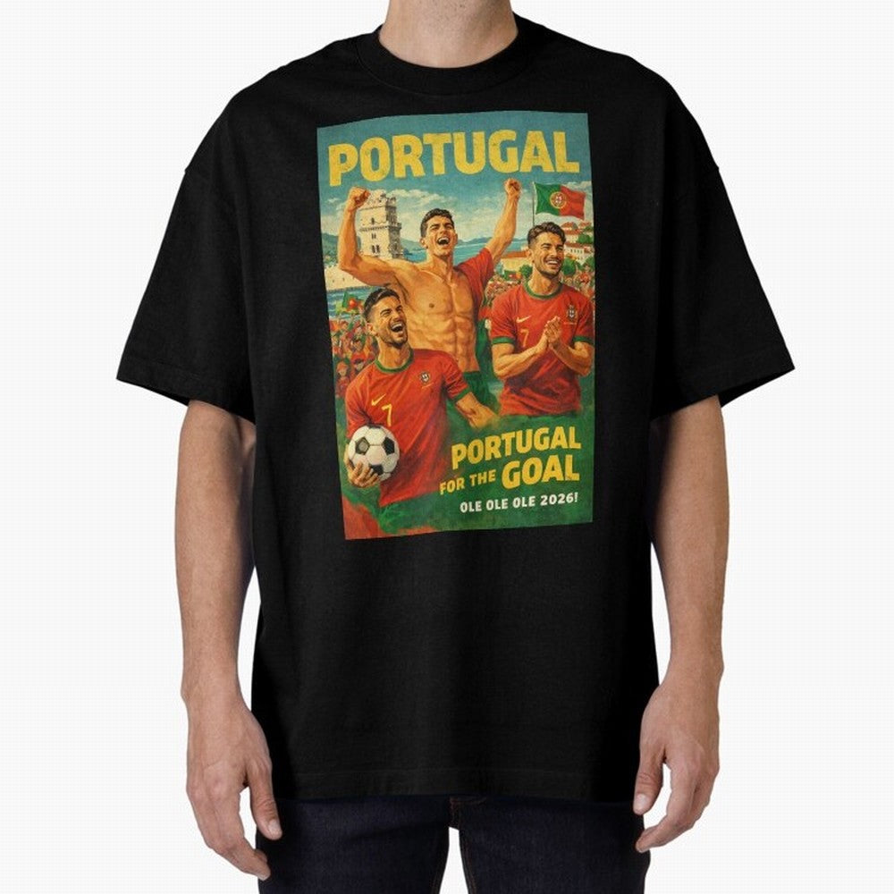 Portugal Lisbon Bel¨¦m Tower Cristiano Ronaldo FIFA World Cup Football Celebration Oversized T-Shirt Turn Up for FIFA World Cup 2026 Group Stage Made for CR7, Argentina, France and Brazil Energy, Soccer Culture, Superstar Moments, National Team