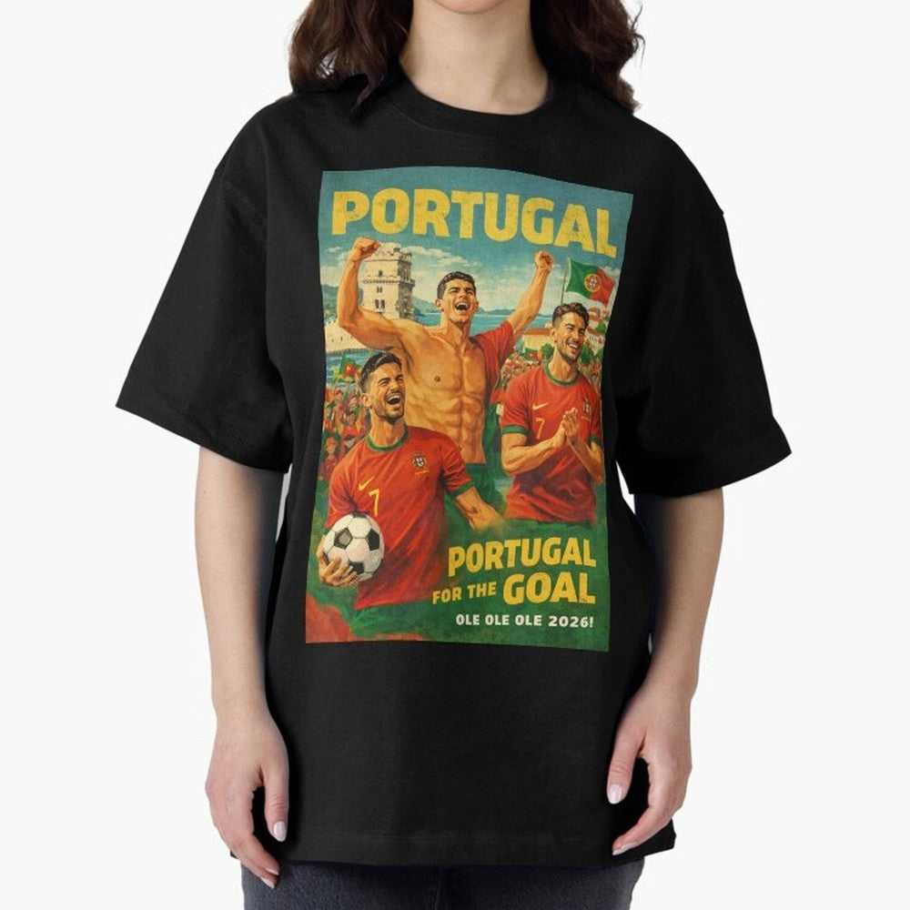 Portugal Lisbon Bel¨¦m Tower Cristiano Ronaldo FIFA World Cup Football Celebration Oversized T-Shirt Turn Up for FIFA World Cup 2026 Group Stage Made for CR7, Argentina, France and Brazil Energy, Soccer Culture, Superstar Moments, National Team