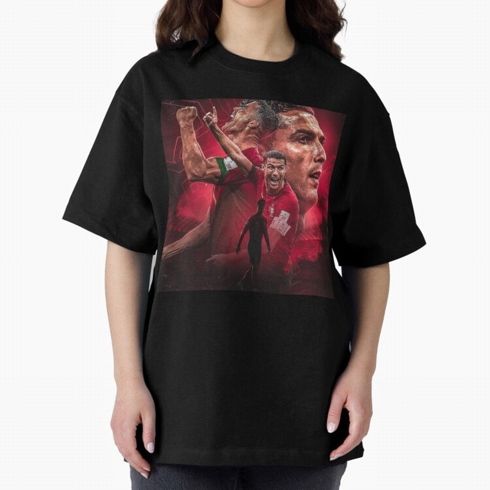 Cristiano Ronaldo - CR 7 Celebration Oversized T-Shirt Celebrate Soccer Greatness during Match Day Hype around FIFA World Cup 2026 USA Canada Mexico, Haaland, Argentina, France and Brazil, Global Supporter Spirit, Legendary Goals, National Colors