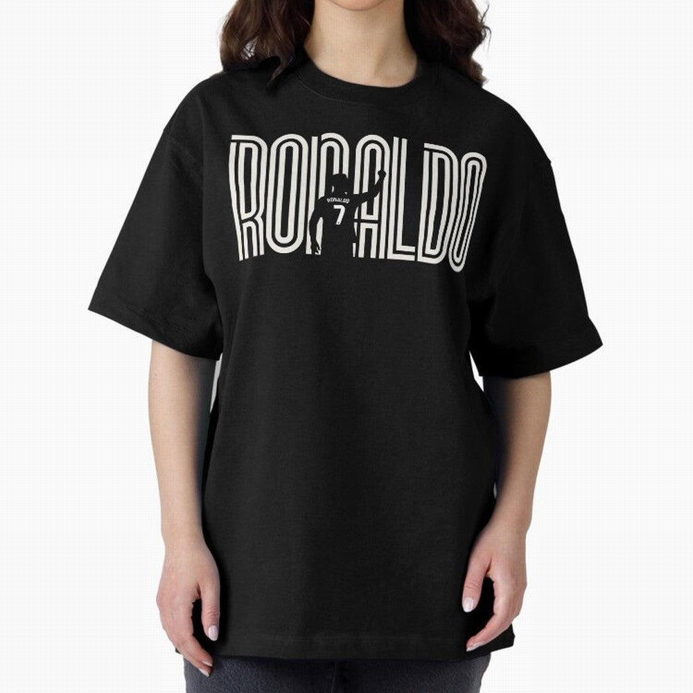 Fan Art - Cristiano Ronaldo (CR7) - Black Edition Oversized T-Shirt Stand Proud for FIFA World Cup 2026 Group Stage Celebrating Messi and Cristiano Ronaldo, Spain Energy, Football Festival Excitement, Trophy Ambitions, Country Rivalries and Star
