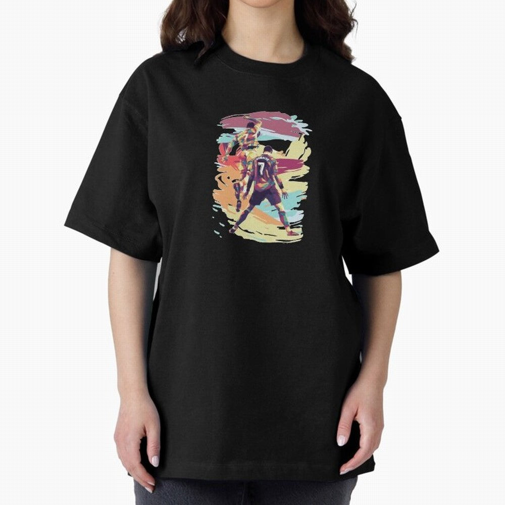 Illustration Cristiano Ronaldo CR7 Oversized T-Shirt Step into FIFA World Cup 2026 USA Canada Mexico for Fans of Neymar and France, Bringing Championship Spirit, Famous Goals, Roaring Crowds and International Football Unity; Made for Die Hard