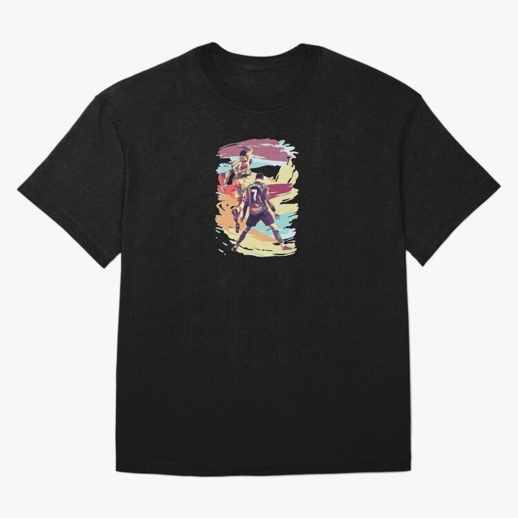 Illustration Cristiano Ronaldo CR7 Oversized T-Shirt Step into FIFA World Cup 2026 USA Canada Mexico for Fans of Neymar and France, Bringing Championship Spirit, Famous Goals, Roaring Crowds and International Football Unity; Made for Die Hard