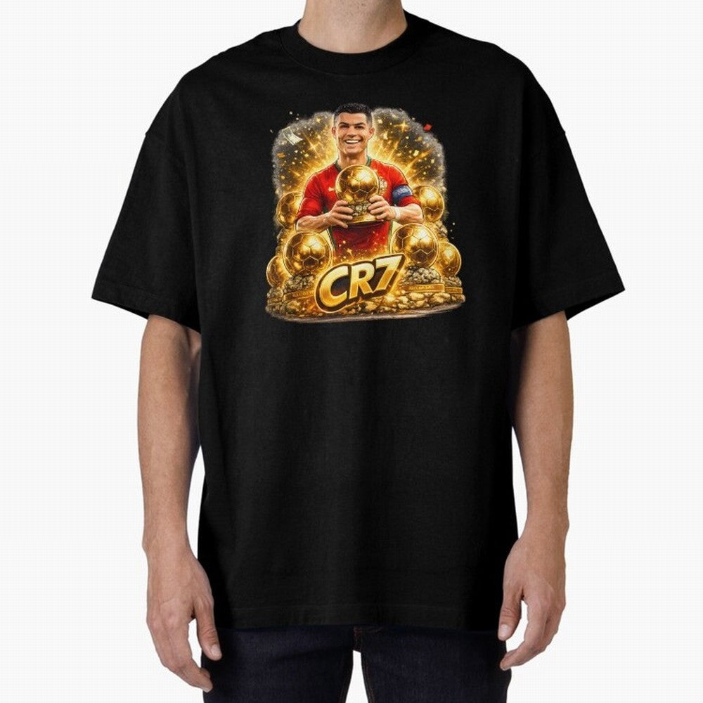 CR7 Five Ballon d'Or Trophies Cartoon ¨C Football Legend Illustration Oversized T-Shirt Make Your Look Match Match Day Hype around FIFA World Cup 2026 Group Stage, Mbappe, Argentina and Brazil, Tournament Hype, Historic Matchups, Family Viewing