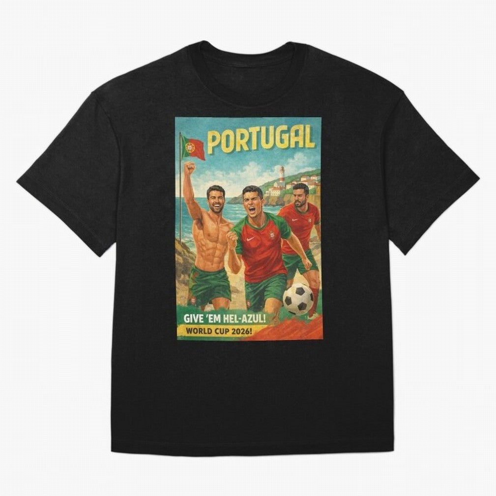 Portugal Hel-Azul Spirit at Cabo da Roca and Bel¨¦m Tower for FIFA World Cup 2026 Oversized T-Shirt Support Iconic Players in FIFA World Cup 2026 for Fans of Messi, Neymar and Mbappe and Argentina, France and Brazil, Bringing Classic Soccer