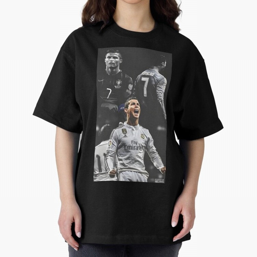 Cristiano Ronaldo CR7 Football Art Poster Oversized T-Shirt Elevate Global Football Passion for FIFA World Cup 2026, Featuring Cristiano Ronaldo, Haaland and CR7, Brazil, Portugal and Argentina, Supporter Pride, Iconic Celebrations, Legendary Names