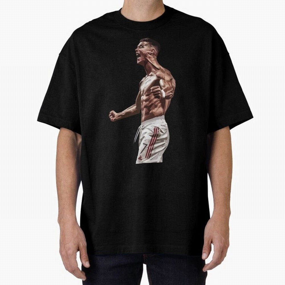 Cristiano Ronaldo - Celebration - CR7 - Black Oversized T-Shirt Celebrate Supporters United by FIFA World Cup 2026 USA Canada Mexico for Fans of Mbappe and Argentina, France and Brazil, Bringing Football History, Final Match Energy, Crowd Noise and