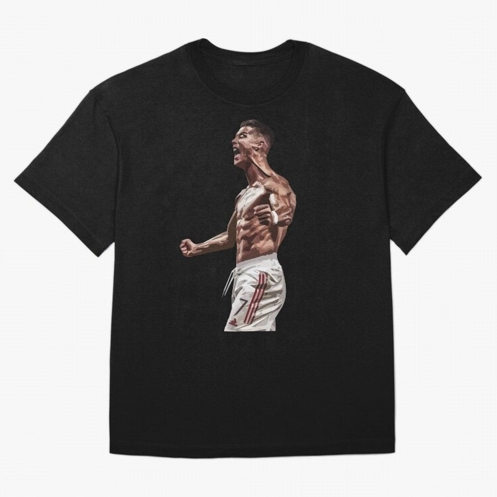 Cristiano Ronaldo - Celebration - CR7 - Black Oversized T-Shirt Celebrate Supporters United by FIFA World Cup 2026 USA Canada Mexico for Fans of Mbappe and Argentina, France and Brazil, Bringing Football History, Final Match Energy, Crowd Noise and