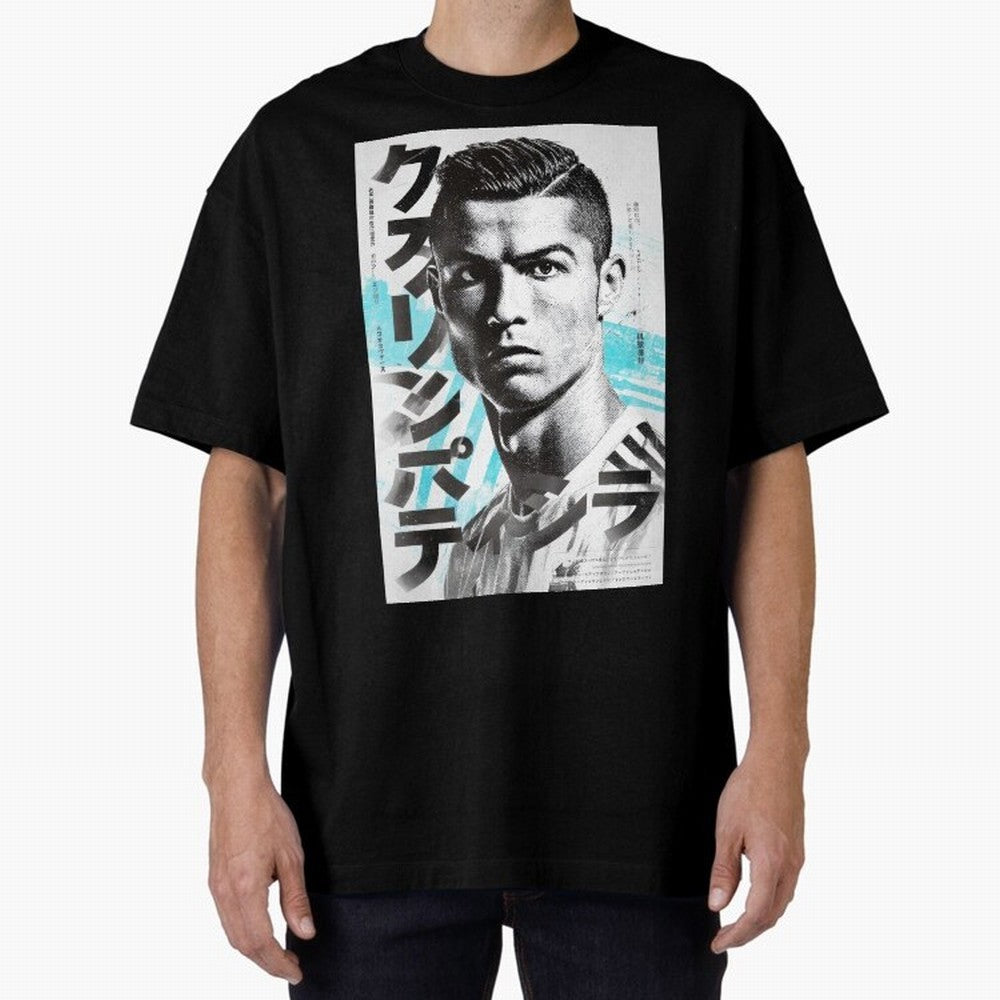 Cristiano Japanese Poster Oversized T-Shirt Celebrate Fan Favorites in Global Football Passion for FIFA World Cup 2026 Group Stage, Capturing Mbappe, Portugal, Spain and Germany, Football Festival Excitement, Trophy Ambitions, Country Rivalries and