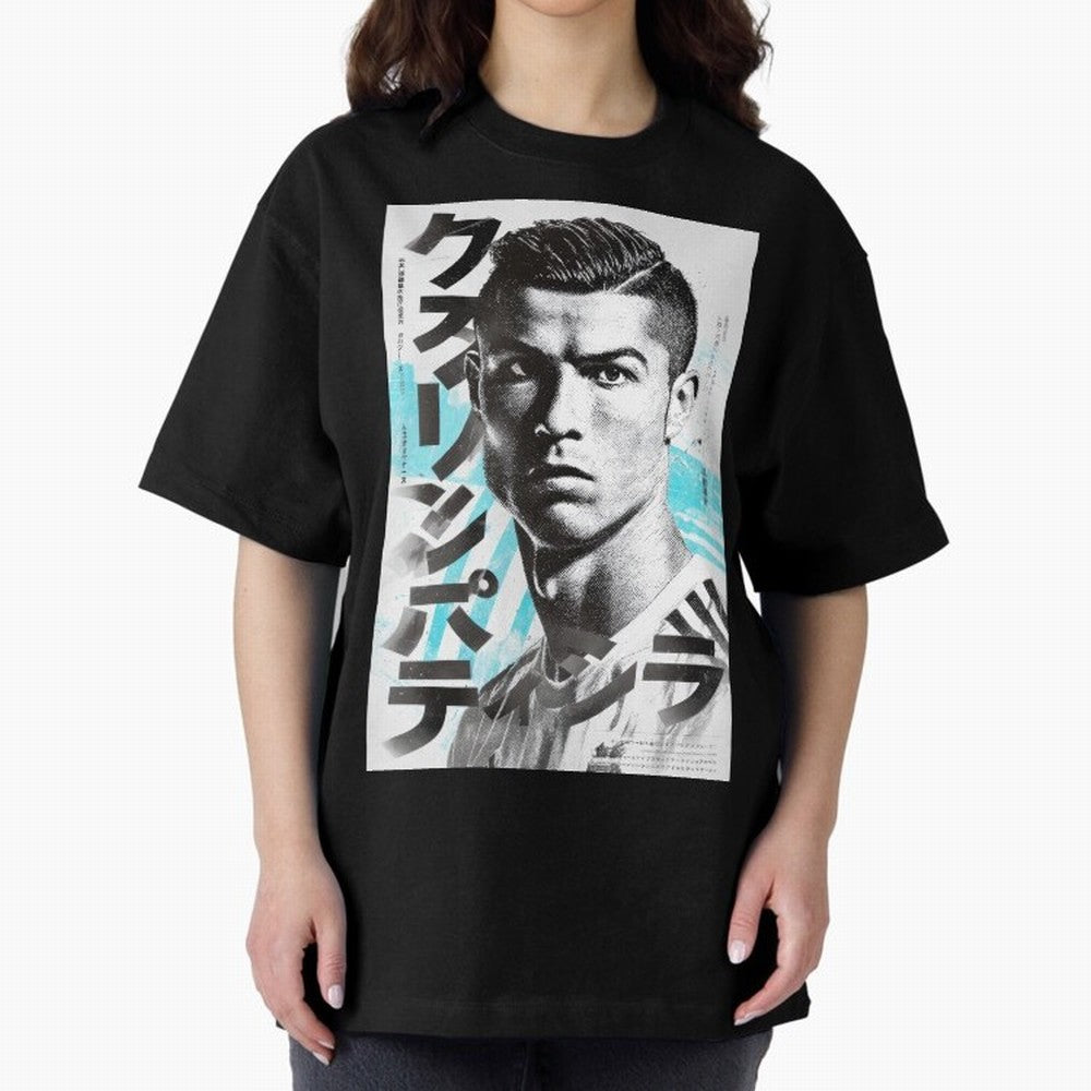 Cristiano Japanese Poster Oversized T-Shirt Celebrate Fan Favorites in Global Football Passion for FIFA World Cup 2026 Group Stage, Capturing Mbappe, Portugal, Spain and Germany, Football Festival Excitement, Trophy Ambitions, Country Rivalries and