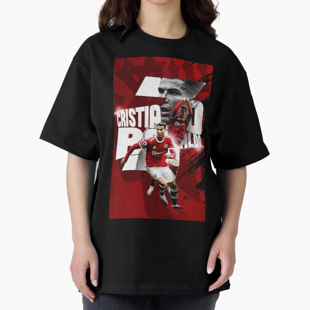 Cristiano Ronaldo Illustration Oversized T-Shirt Represent FIFA World Cup 2026 Celebrating Mbappe, Brazil Energy, Classic Soccer Heritage, Championship Pressure, Fan Loyalty and International Pride; Perfect for Supporters Who Want Bold Football