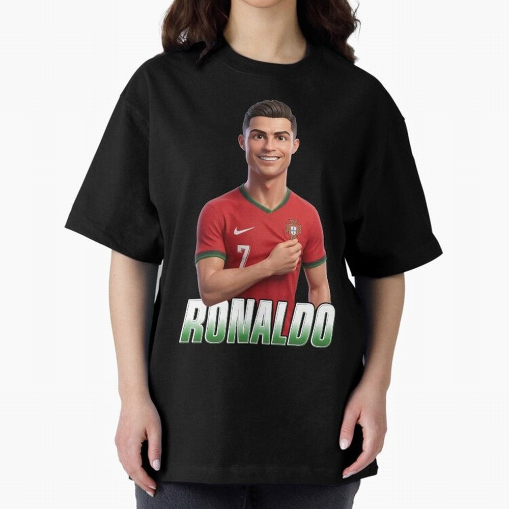 Ronaldo Oversized T-Shirt Celebrate the Biggest Stage of FIFA World Cup 2026 Capturing Cristiano Ronaldo, Portugal, Spain and Germany Energy, Retro Football Energy, Iconic Rivalries, Trophy Chase Drama and Stadium Atmosphere; Built for Supporters