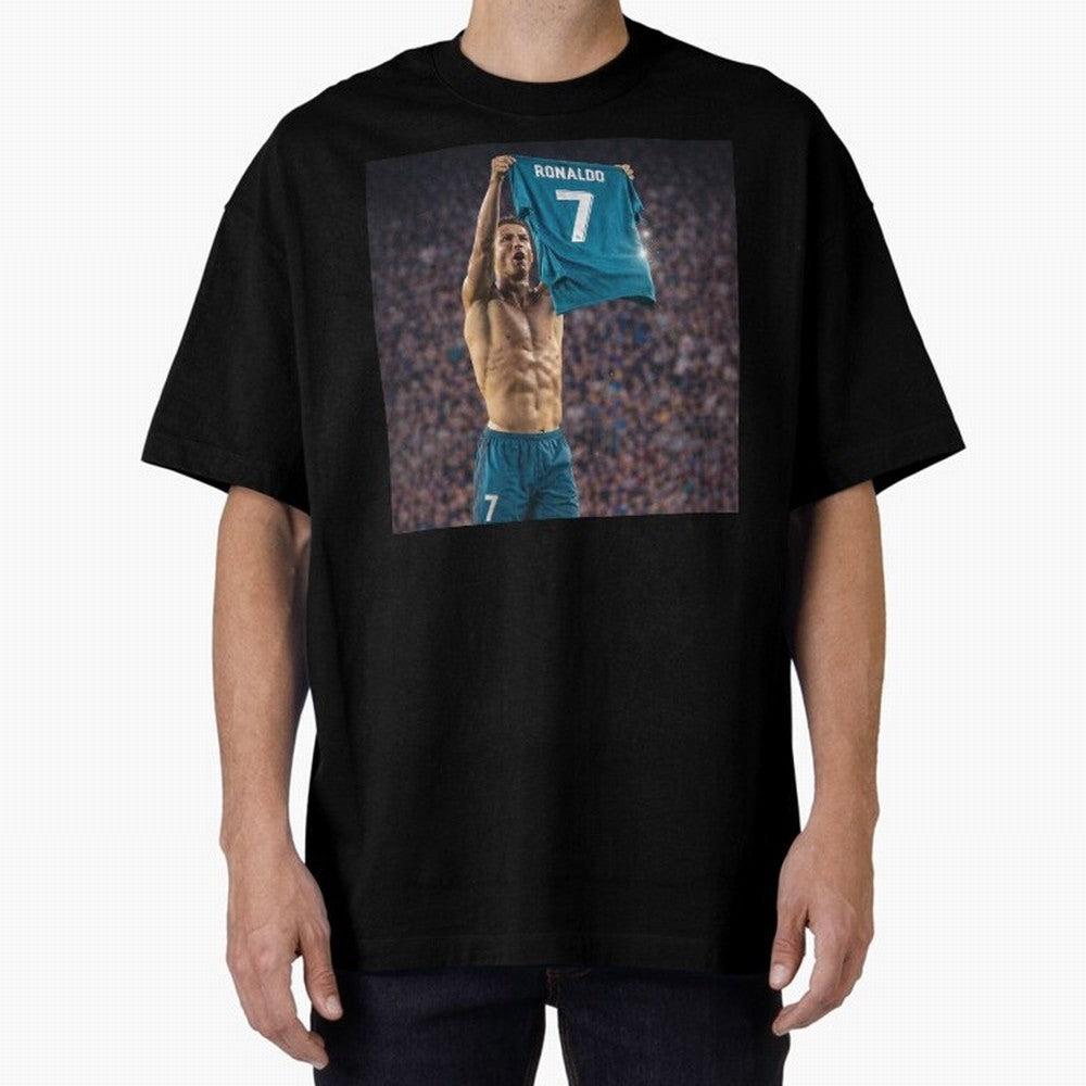 Ronaldo Holding Number Seven Shirt Oversized T-Shirt Treasure the FIFA World Cup 2026 USA Canada Mexico Journey through CR7 Highlights, Brazil Pride, Champion Mindset, Group Stage Buzz, Knockout Tension and Passionate Fan Culture; Ideal for Fans