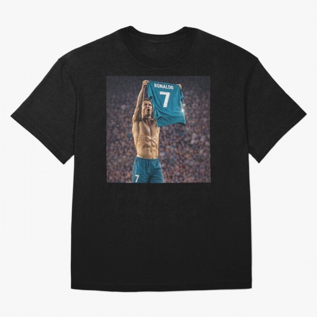 Ronaldo Holding Number Seven Shirt Oversized T-Shirt Treasure the FIFA World Cup 2026 USA Canada Mexico Journey through CR7 Highlights, Brazil Pride, Champion Mindset, Group Stage Buzz, Knockout Tension and Passionate Fan Culture; Ideal for Fans
