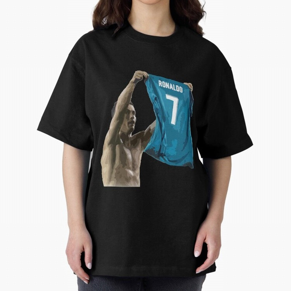 Cristiano Ronaldo celebration goal against Barcelona Oversized T-Shirt Bring World Football Passion into the FIFA World Cup 2026 Group Stage Journey through Mbappe Highlights, Portugal, Spain and Germany Pride, Game Day Rituals, Football Legends,