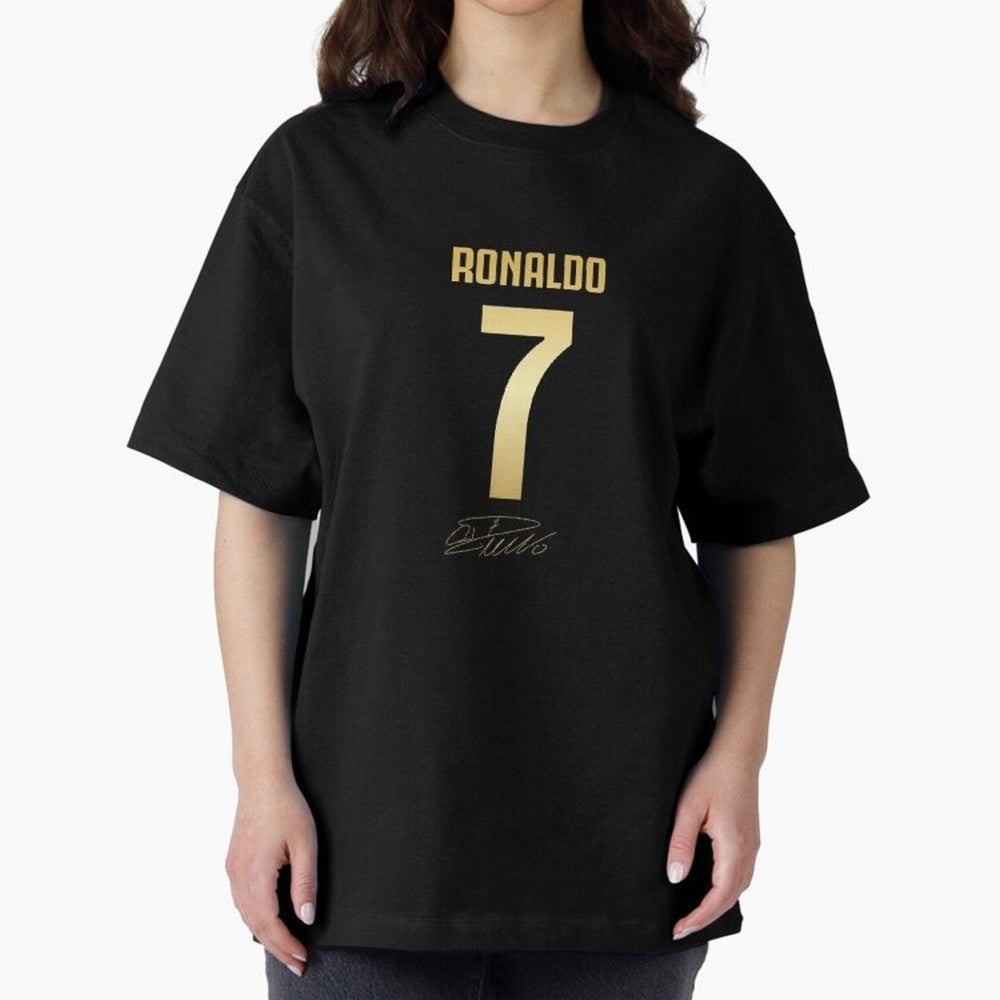CR7 Cristiano Ronaldo Black And Gold Luxury Drawstring Bag Oversized T-Shirt Bring Match Day Fire to FIFA World Cup 2026 USA Canada Mexico for Fans of CR7 and England, France and Netherlands, Bringing Football Passion, Legendary Performances,