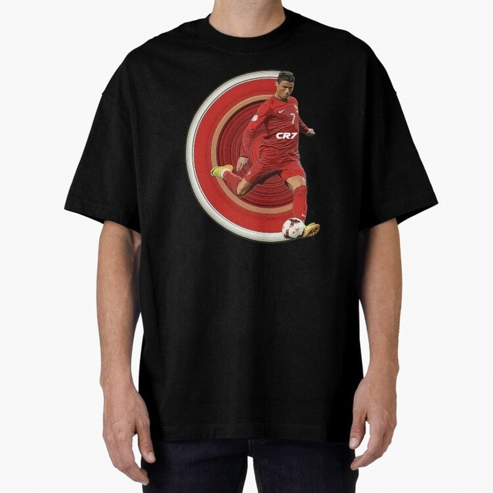 Cristiano Ronaldo Circular Pixel Art Oversized T-Shirt Upgrade FIFA World Cup 2026 Spirit, Capturing France and Portugal, Messi, CR7 and Mbappe, Stadium Chants, National Pride, Trophy Dreams and Unforgettable Football Memories; Ideal for Football