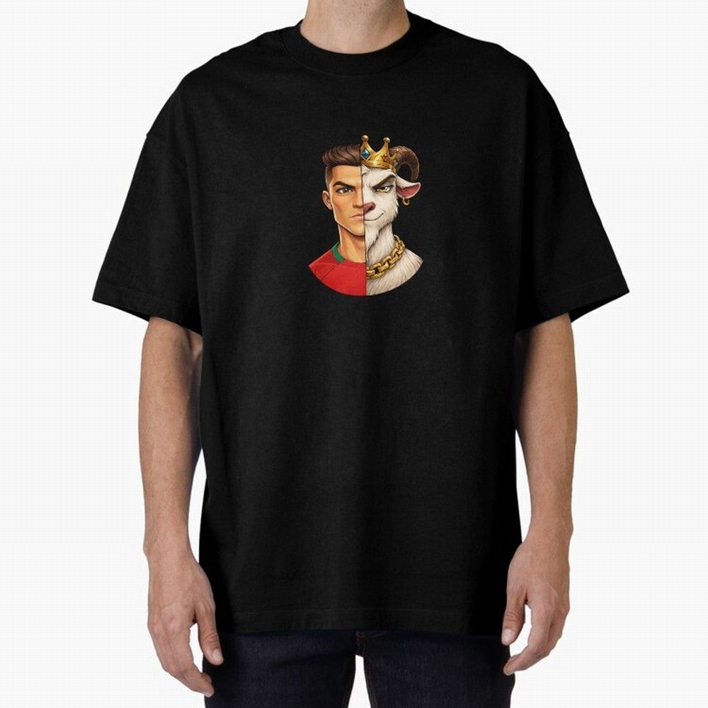 Half Man Half Goat - Cristiano Ronaldo Oversized T-Shirt Create the FIFA World Cup 2026 Journey through Cristiano Ronaldo Highlights, Argentina, France and Brazil Pride, Vintage Soccer Flavor, Modern Football Stars, National Flags and Final Night