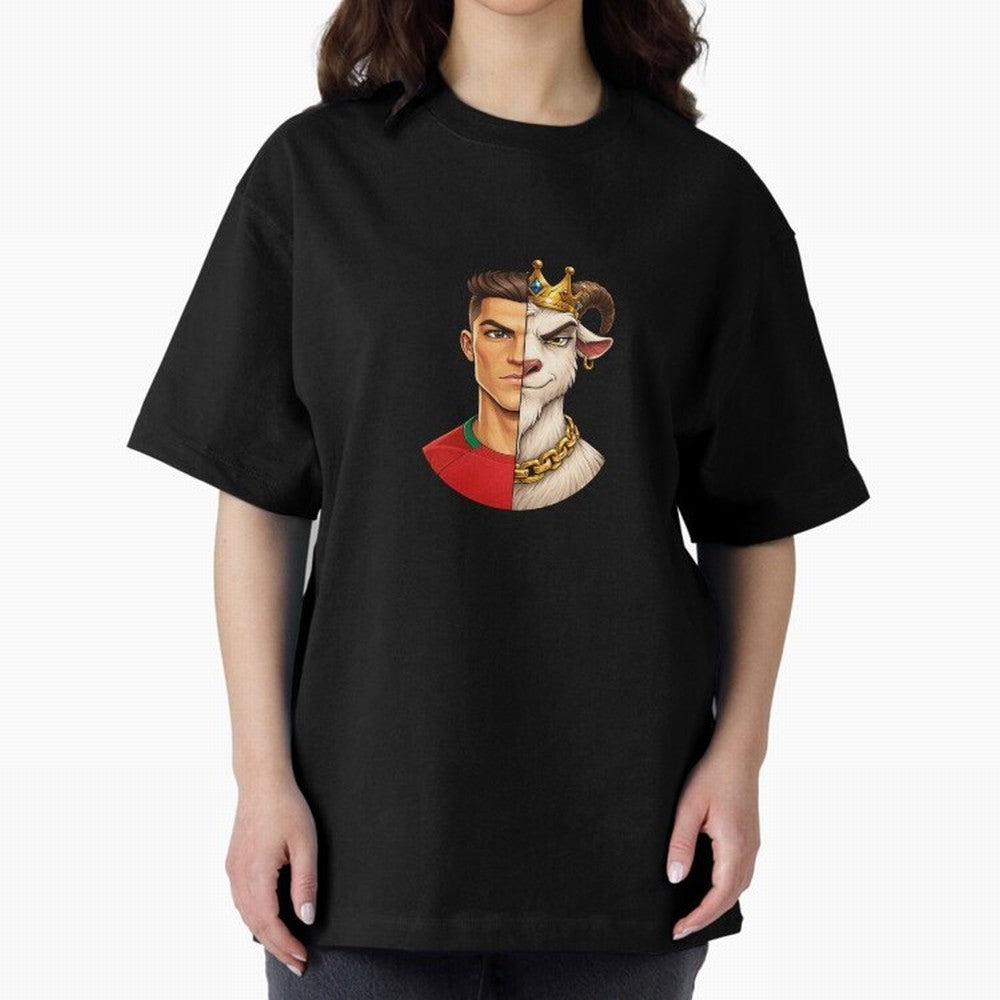 Half Man Half Goat - Cristiano Ronaldo Oversized T-Shirt Create the FIFA World Cup 2026 Journey through Cristiano Ronaldo Highlights, Argentina, France and Brazil Pride, Vintage Soccer Flavor, Modern Football Stars, National Flags and Final Night