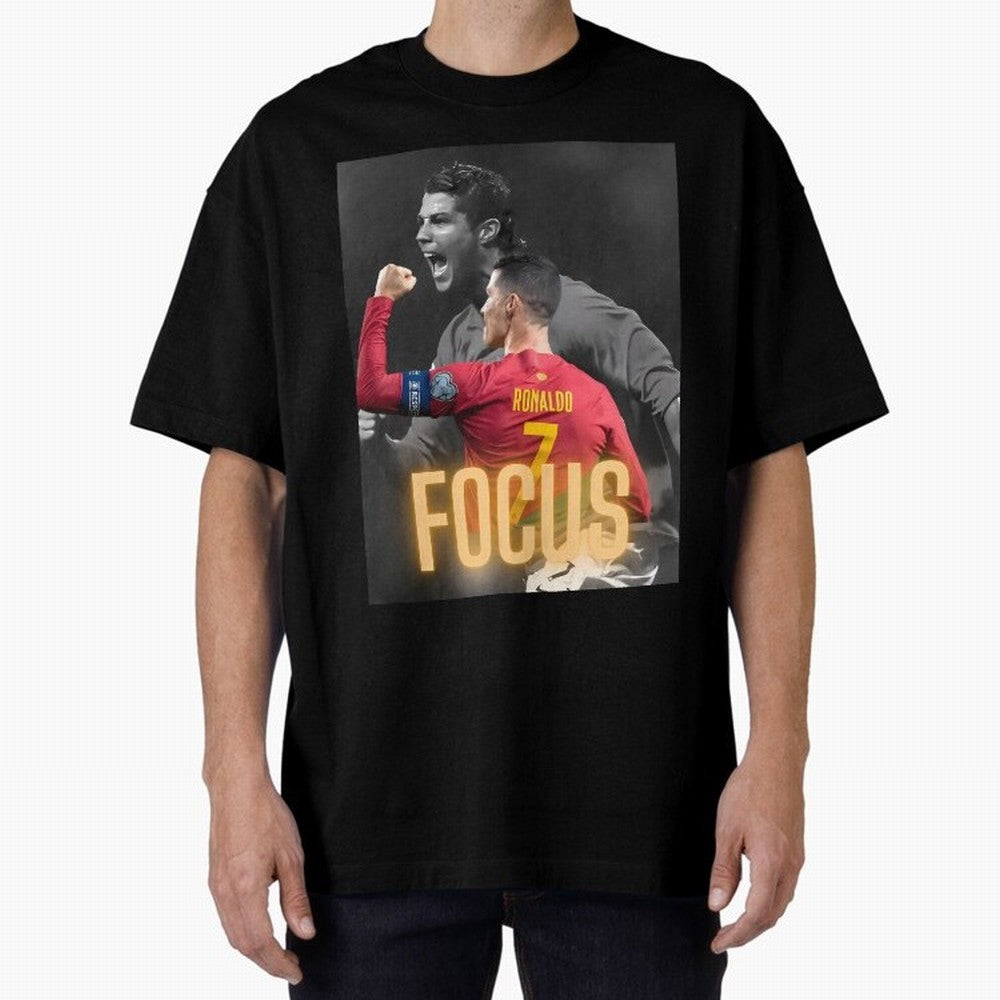 Focus With CR7 Oversized T-Shirt Celebrate Football Dreams Across FIFA World Cup 2026 USA Canada Mexico Inspired by Mbappe, England, France and Netherlands Energy, Supporter Pride, Iconic Celebrations, Legendary Names and Global Match Day Energy;