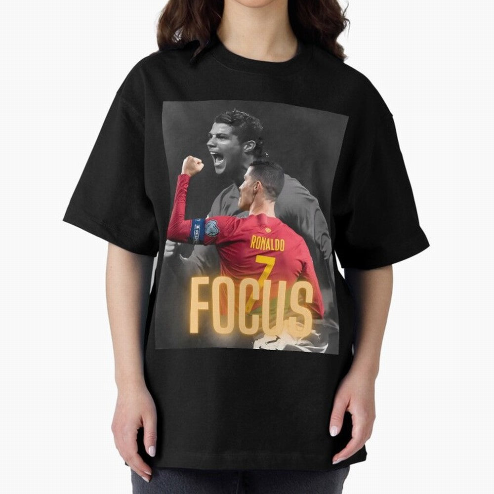 Focus With CR7 Oversized T-Shirt Celebrate Football Dreams Across FIFA World Cup 2026 USA Canada Mexico Inspired by Mbappe, England, France and Netherlands Energy, Supporter Pride, Iconic Celebrations, Legendary Names and Global Match Day Energy;