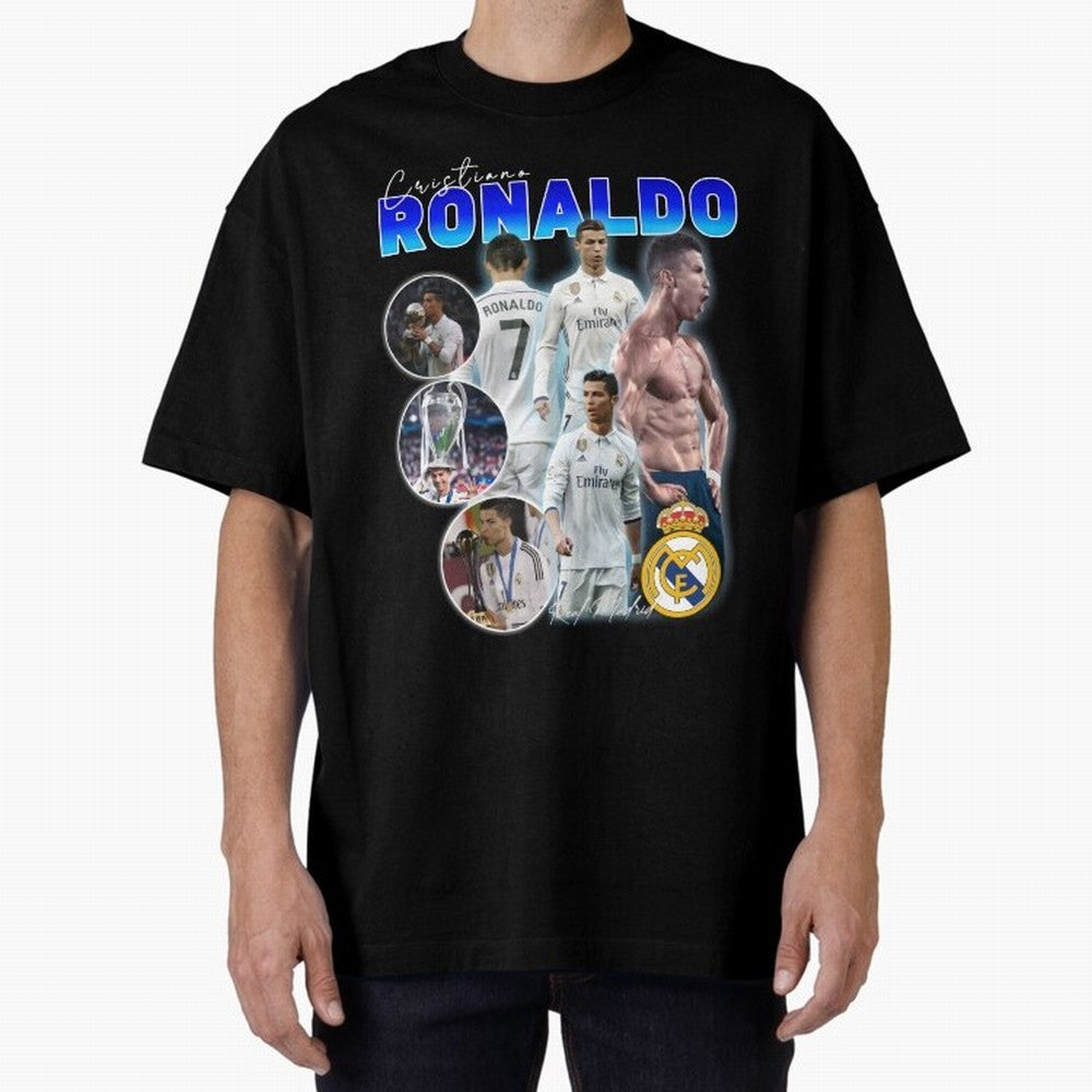 Cristiano Ronaldo Bootleg Oversized T-Shirt Capture Stadium Memories from Match Day Hype around FIFA World Cup 2026 Group Stage, Messi, CR7 and Mbappe, Germany, Global Supporter Spirit, Legendary Goals, National Colors and Tournament Celebration;
