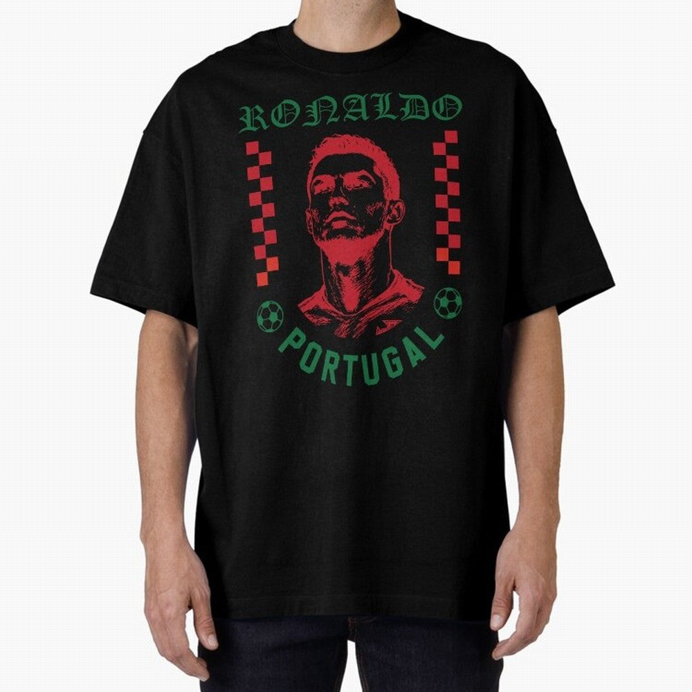 Cristiano Ronaldo Portugal Football Design World Cup Fan Art GOAT Soccer Oversized T-Shirt Get Ready for the FIFA World Cup 2026 Journey through Messi and Cristiano Ronaldo Highlights, Portugal, Spain and Germany Pride, Global Supporter Spirit,