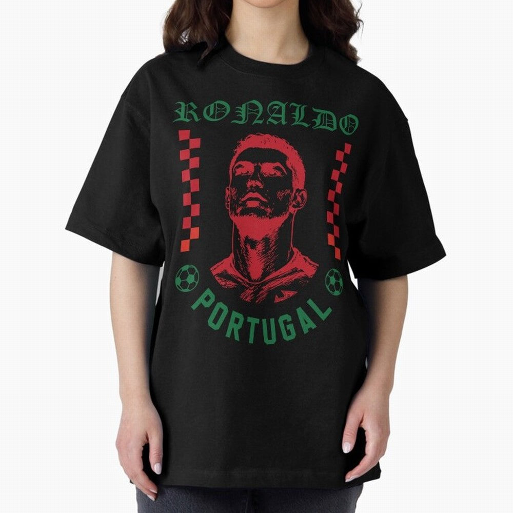 Cristiano Ronaldo Portugal Football Design World Cup Fan Art GOAT Soccer Oversized T-Shirt Get Ready for the FIFA World Cup 2026 Journey through Messi and Cristiano Ronaldo Highlights, Portugal, Spain and Germany Pride, Global Supporter Spirit,