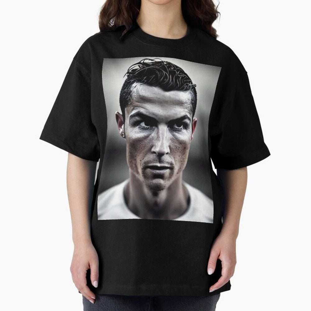 Cristiano Ronaldo Portrait Oversized T-Shirt Honor Football Greatness during Global Football Passion for FIFA World Cup 2026, Made for Mbappe and Neymar, Portugal, Stadium Chants, National Pride, Trophy Dreams and Unforgettable Football Memories;