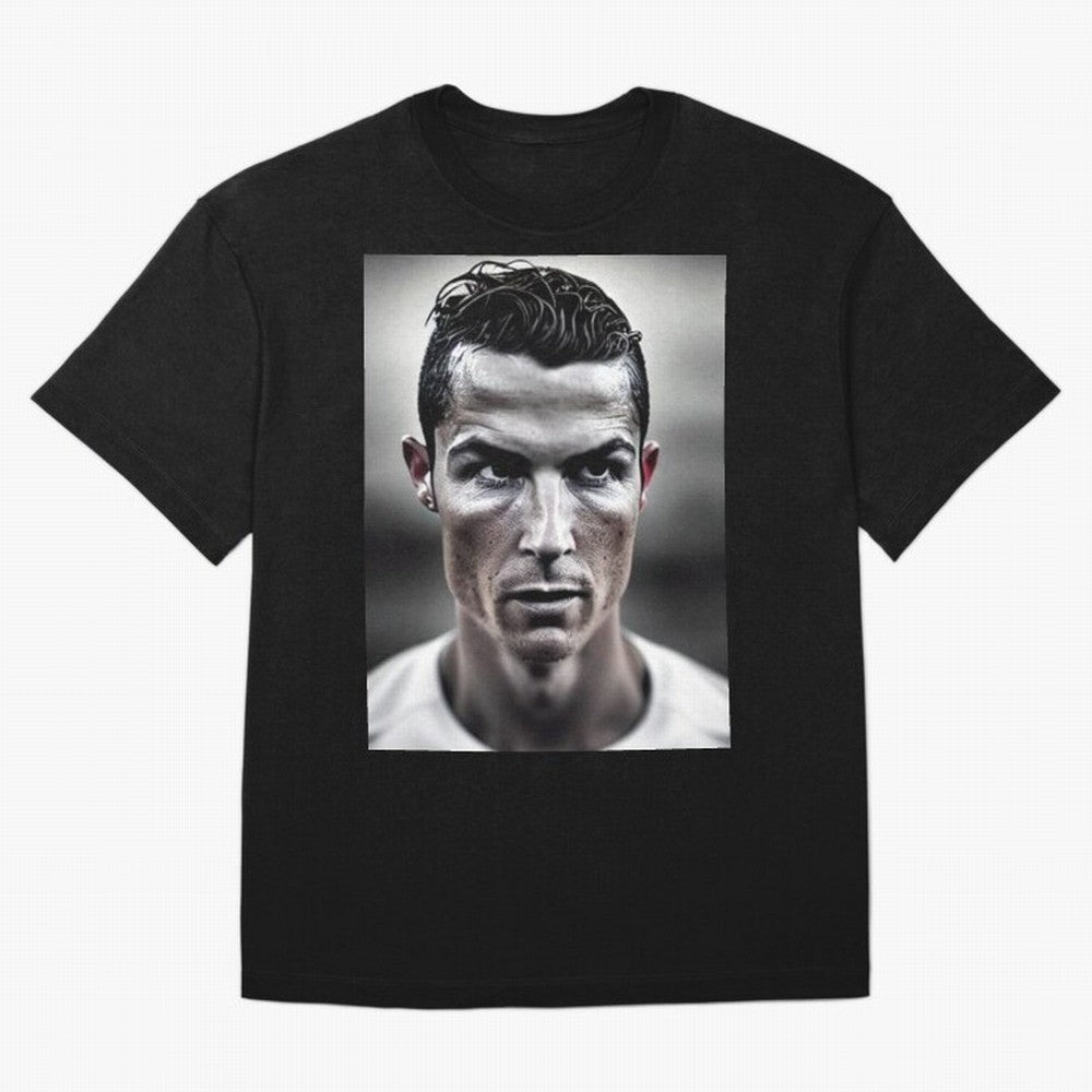 Cristiano Ronaldo Portrait Oversized T-Shirt Honor Football Greatness during Global Football Passion for FIFA World Cup 2026, Made for Mbappe and Neymar, Portugal, Stadium Chants, National Pride, Trophy Dreams and Unforgettable Football Memories;