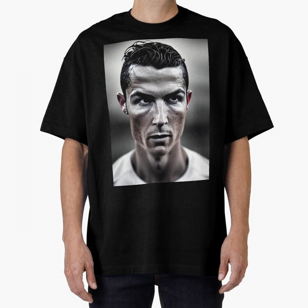 Cristiano Ronaldo Portrait Oversized T-Shirt Honor Football Greatness during Global Football Passion for FIFA World Cup 2026, Made for Mbappe and Neymar, Portugal, Stadium Chants, National Pride, Trophy Dreams and Unforgettable Football Memories;