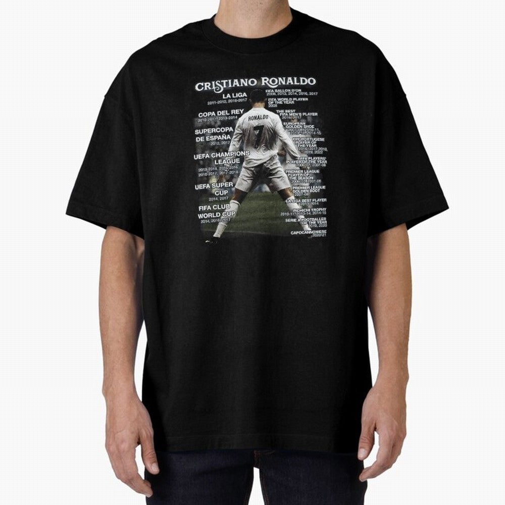 Cristiano Ronaldo Stats Oversized T-Shirt Bring Supporter Culture to Global Football Passion for FIFA World Cup 2026 Group Stage, Capturing Messi, Neymar and Mbappe, England, Game Day Rituals, Football Legends, Country Pride and the Road to the