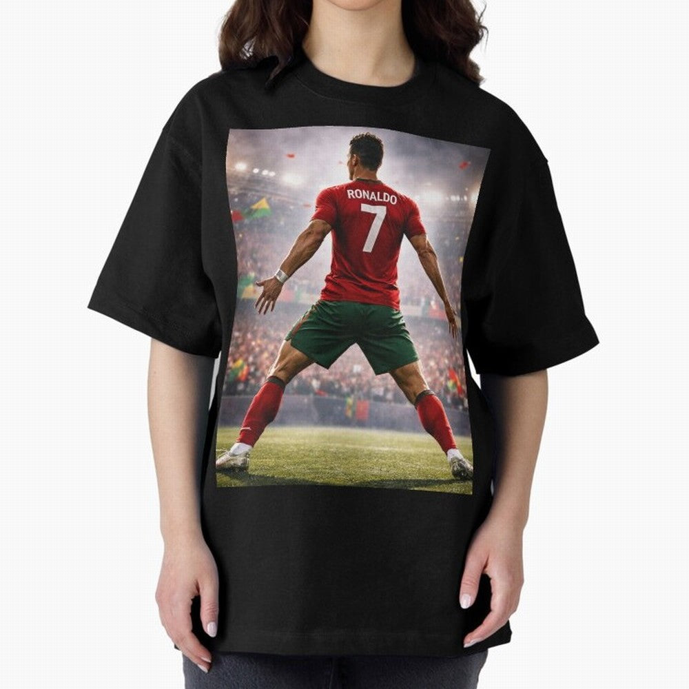 Cristiano Ronaldo Portuguese Legend Number Seven SIUUU Oversized T-Shirt Feel the Heartbeat of FIFA World Cup 2026 Group Stage Connected to Haaland and Mbappe, England, France and Netherlands Energy, Football History, Final Match Energy, Crowd