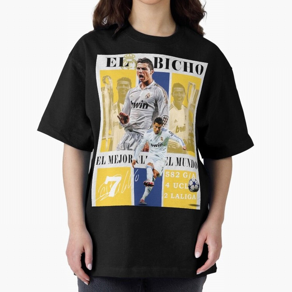 Cristiano Ronaldo Real Madrid Wall Art Oversized T-Shirt Bring Legendary Rivalry Energy to FIFA World Cup 2026 Spirit, Filled with France, Mbappe and Neymar, Championship Spirit, Famous Goals, Roaring Crowds and International Football Unity; Ideal