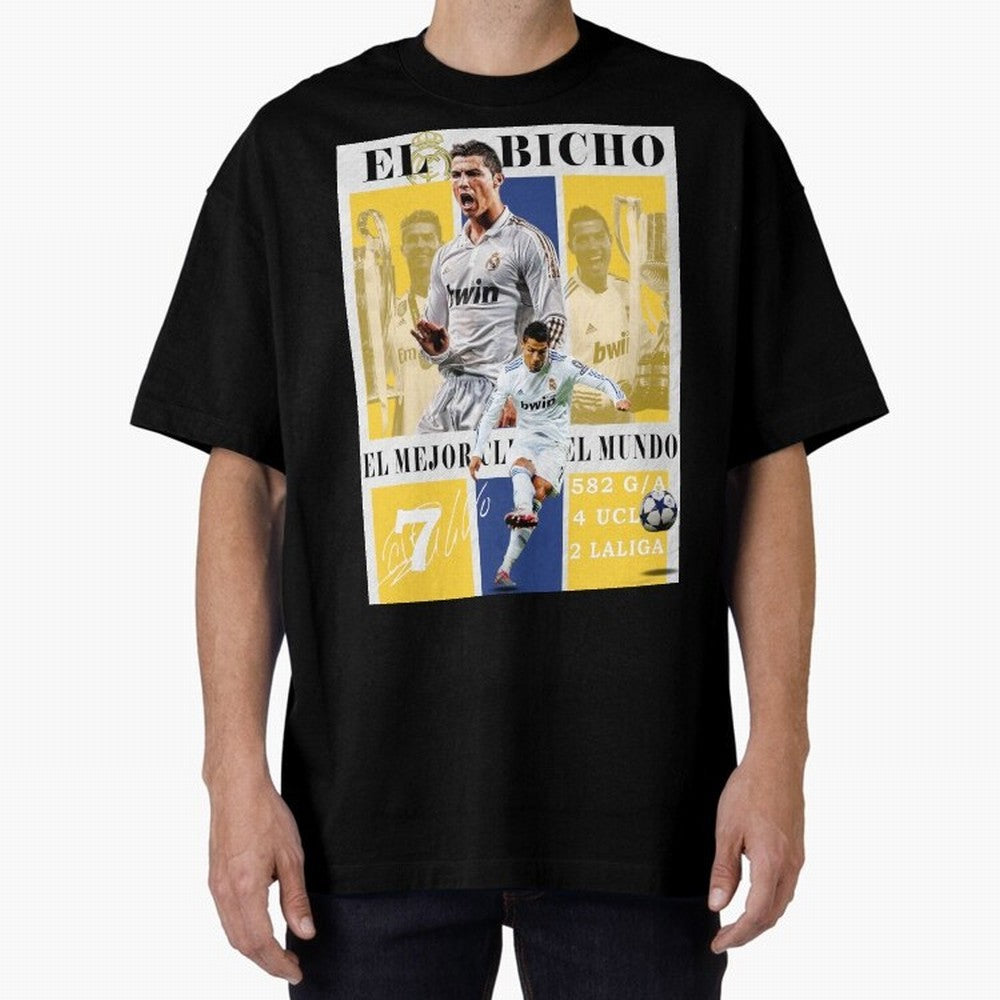 Cristiano Ronaldo Real Madrid Wall Art Oversized T-Shirt Bring Legendary Rivalry Energy to FIFA World Cup 2026 Spirit, Filled with France, Mbappe and Neymar, Championship Spirit, Famous Goals, Roaring Crowds and International Football Unity; Ideal