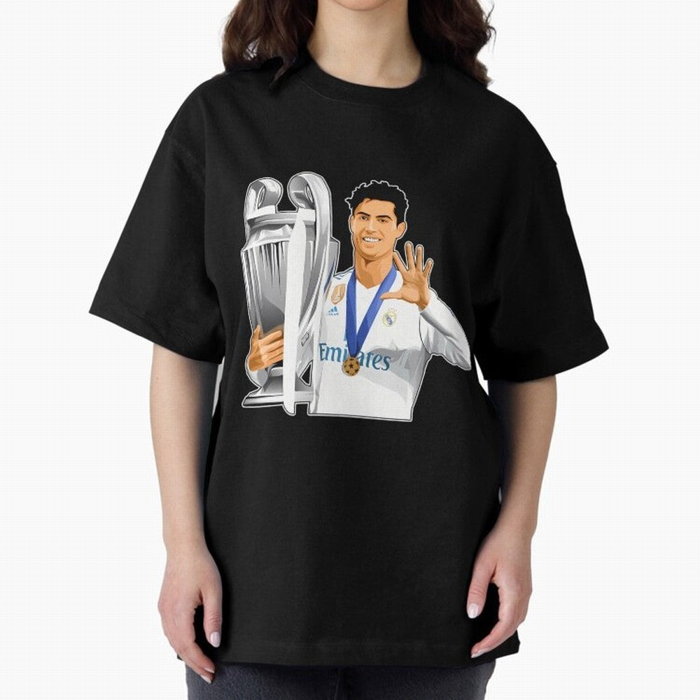 Ronaldo Throphy Oversized T-Shirt Stand Out with Spirit from FIFA World Cup 2026 Group Stage for Fans of Mbappe and Neymar and Brazil, Bringing Tournament Hype, Historic Matchups, Family Viewing Parties and Global Sports Pride; Great for Supporters