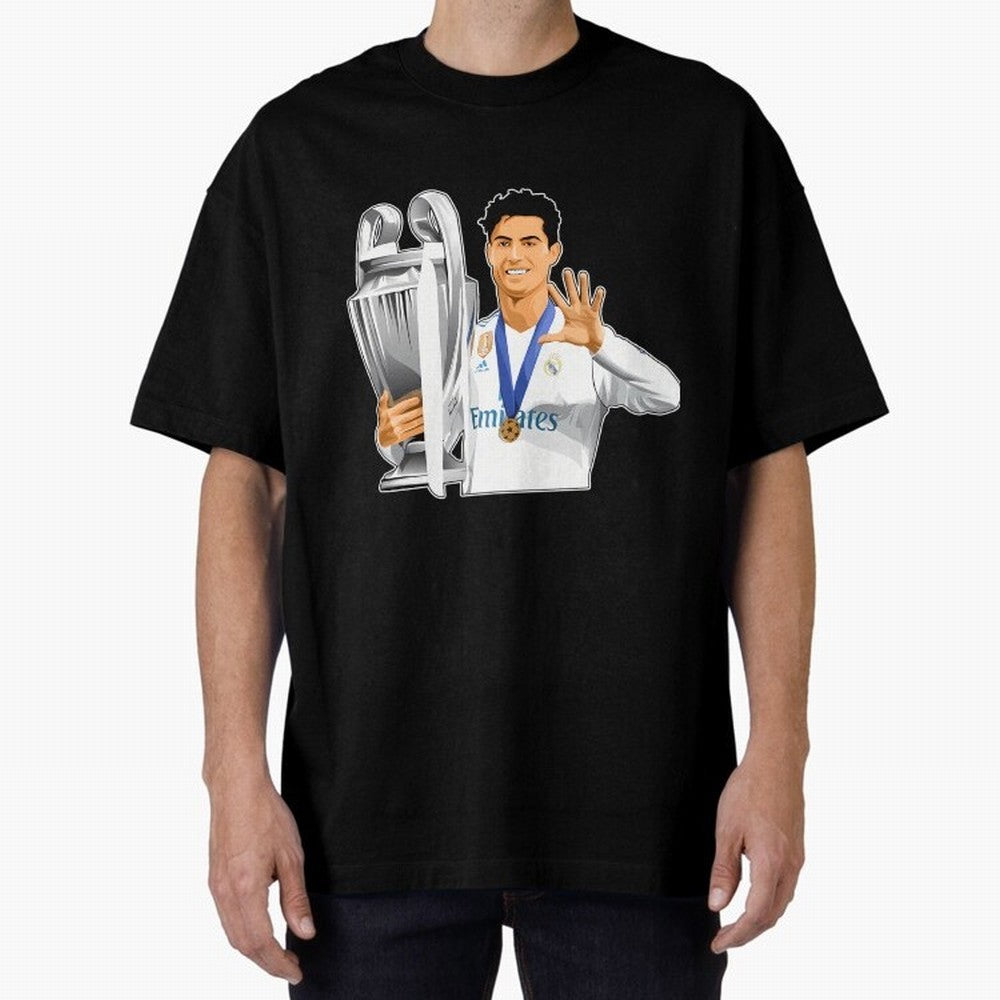 Ronaldo Throphy Oversized T-Shirt Stand Out with Spirit from FIFA World Cup 2026 Group Stage for Fans of Mbappe and Neymar and Brazil, Bringing Tournament Hype, Historic Matchups, Family Viewing Parties and Global Sports Pride; Great for Supporters